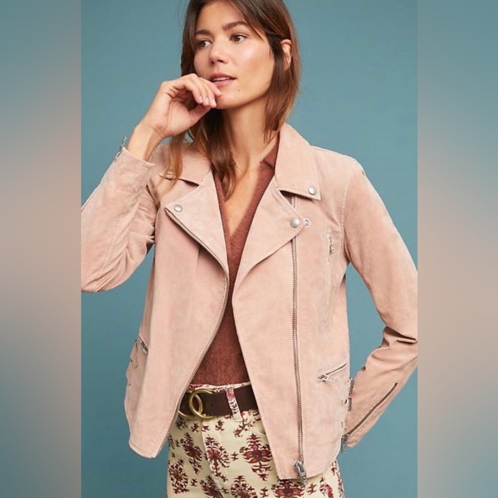 Anthropologie Suede Moto Jacket Dusty Pink
